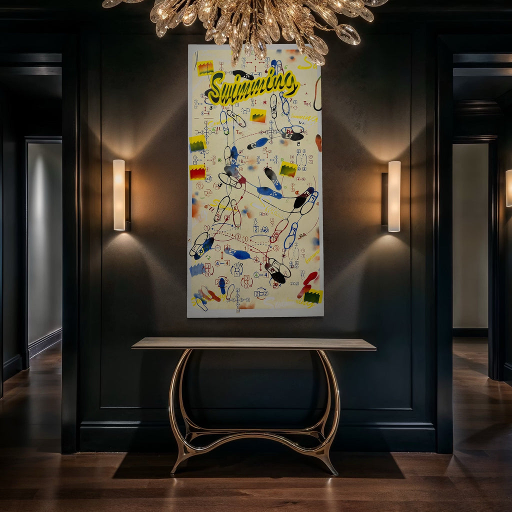 The artwork, Wish you were here!, by Evan Peltzman, displayed in a room.