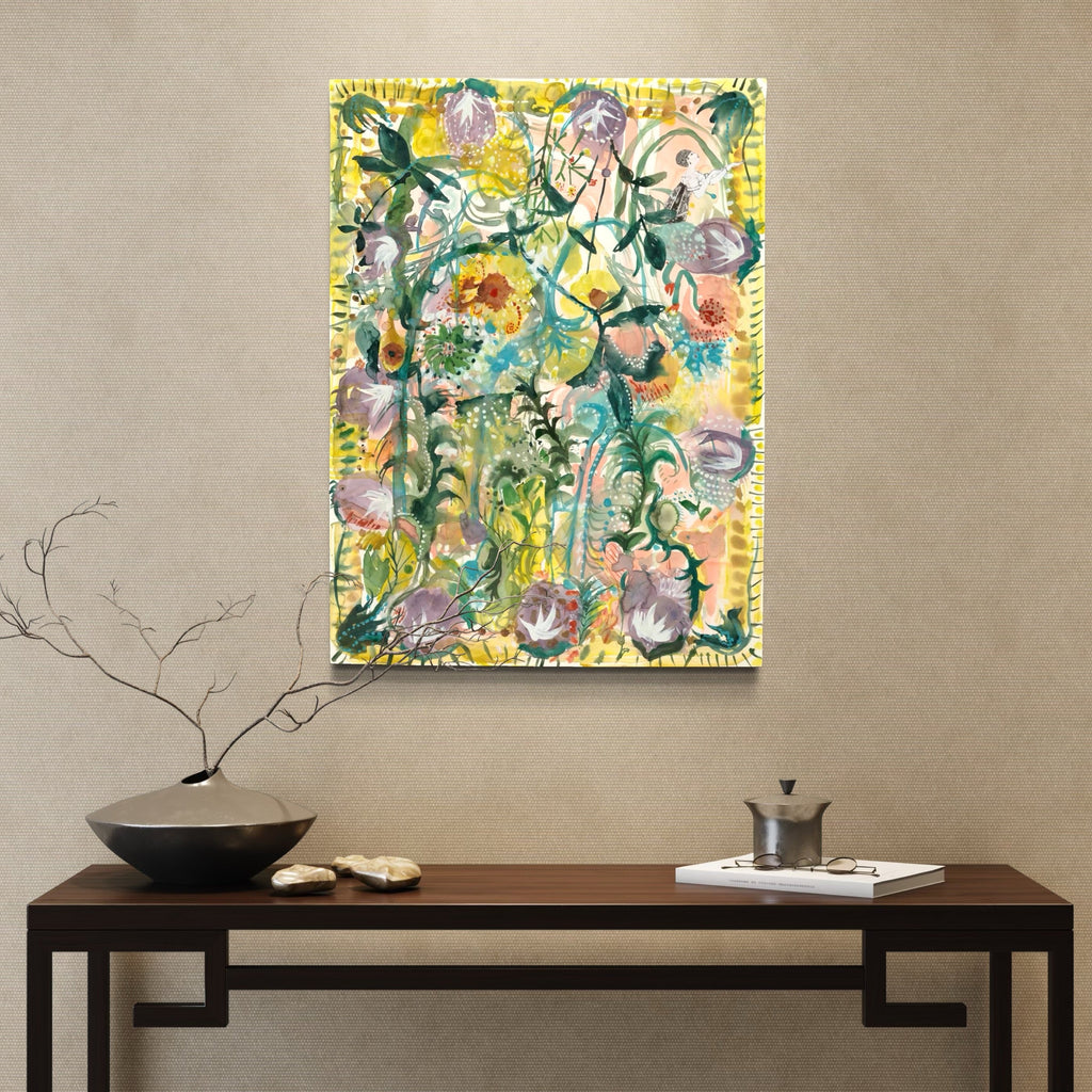 The artwork, Yellow Spring, by Lisa Warren, displayed in a room.