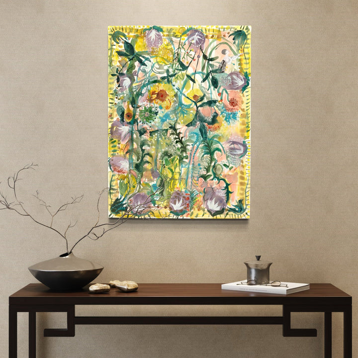 The artwork, Yellow Spring, by Lisa Warren, displayed in a room.