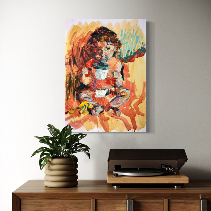 The artwork, You drank something other than milk. Alone., by Dionysia Adamopoulou, displayed in a room.