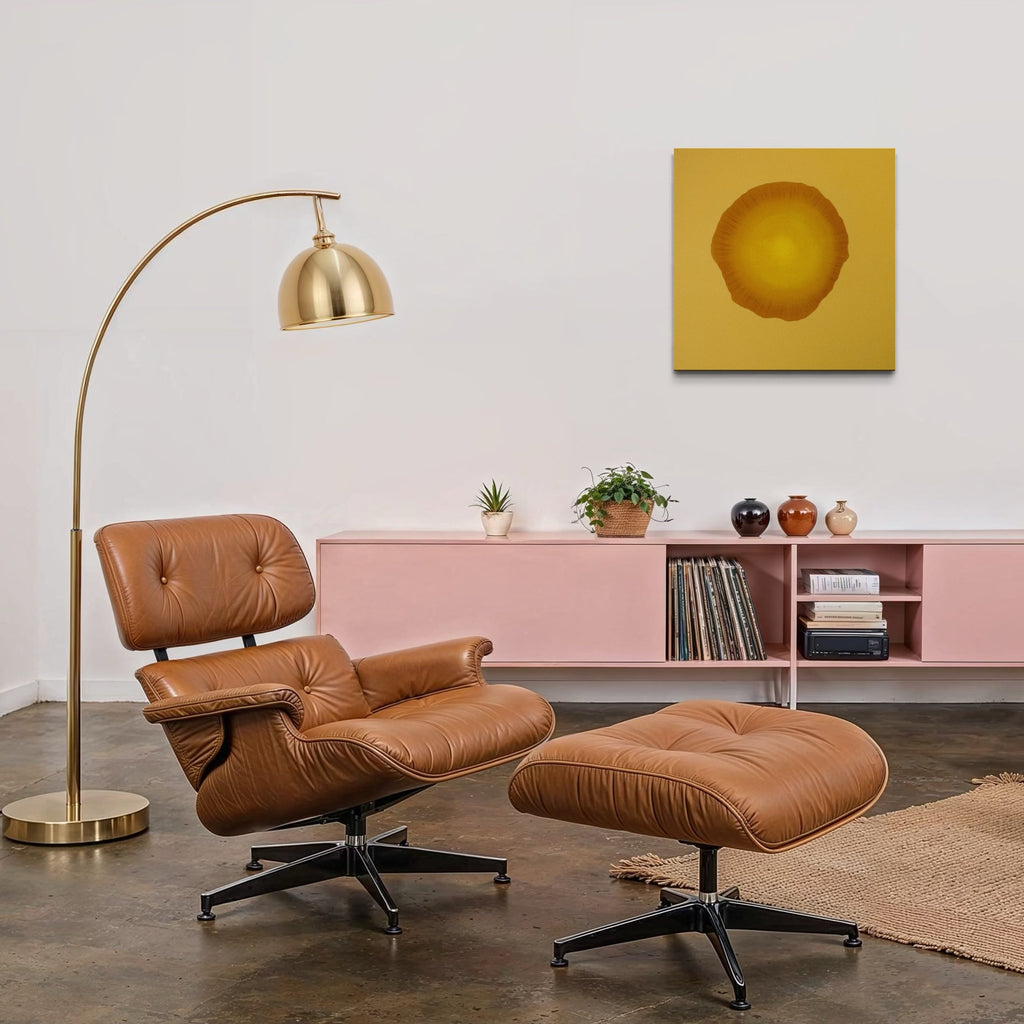 The artwork, #1 (Yellow), by Patrick Walsh, displayed in a room.