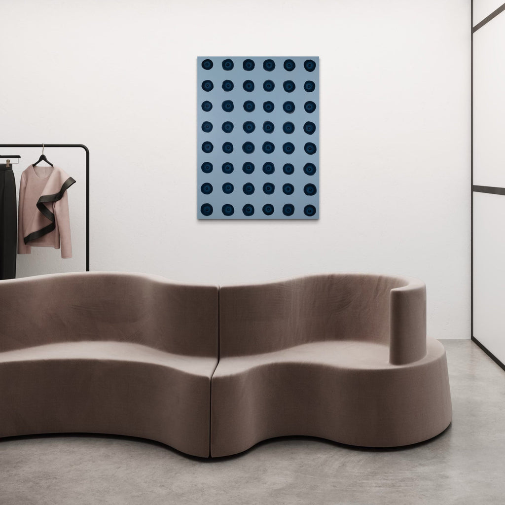 The artwork, #1 (Prussian Blue), by Patrick Walsh, displayed in a room.