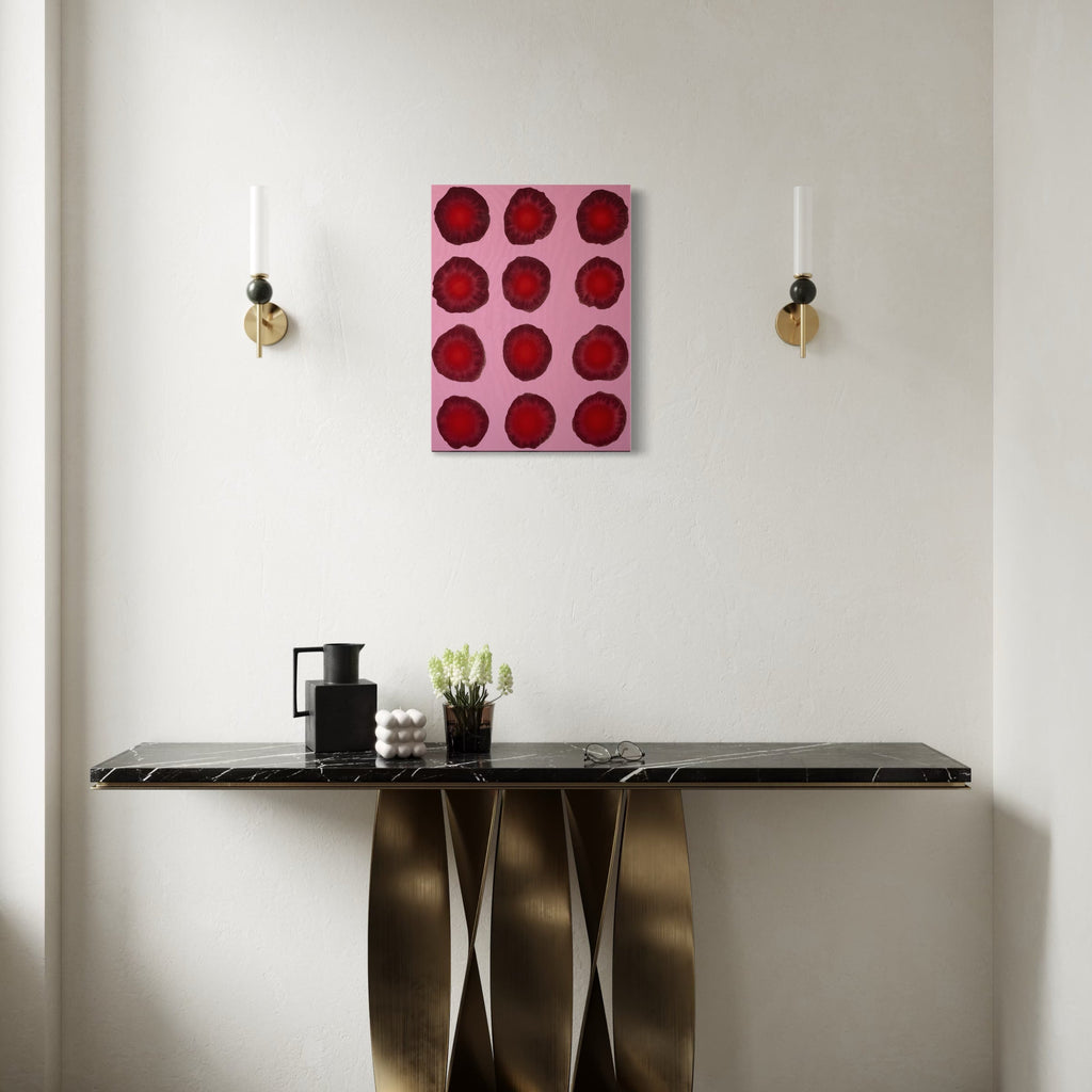 The artwork, #1 (Alizarin), by Patrick Walsh, displayed in a room.