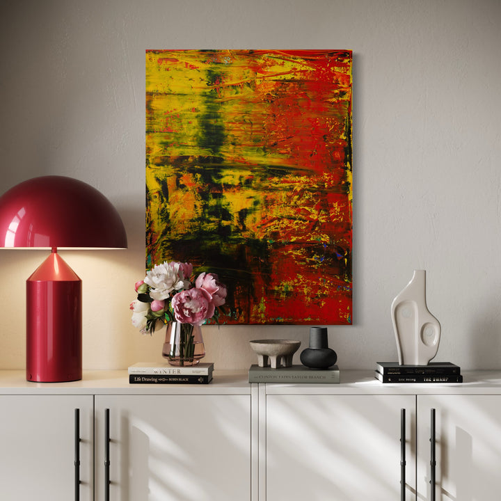 The artwork, abstract la la land 1, by Harry Moody, displayed in a room.