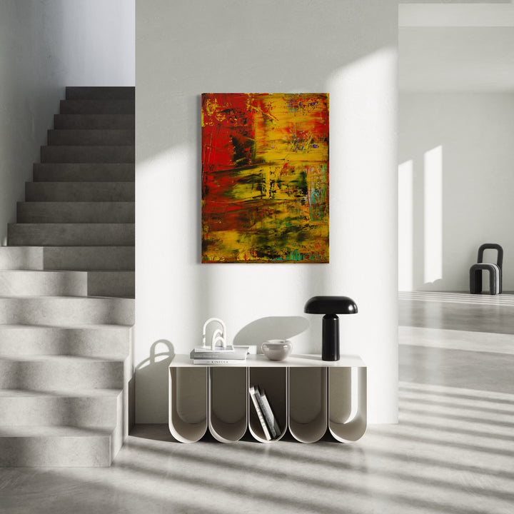 The artwork, abstract la la land 2, by Harry Moody, displayed in a room.