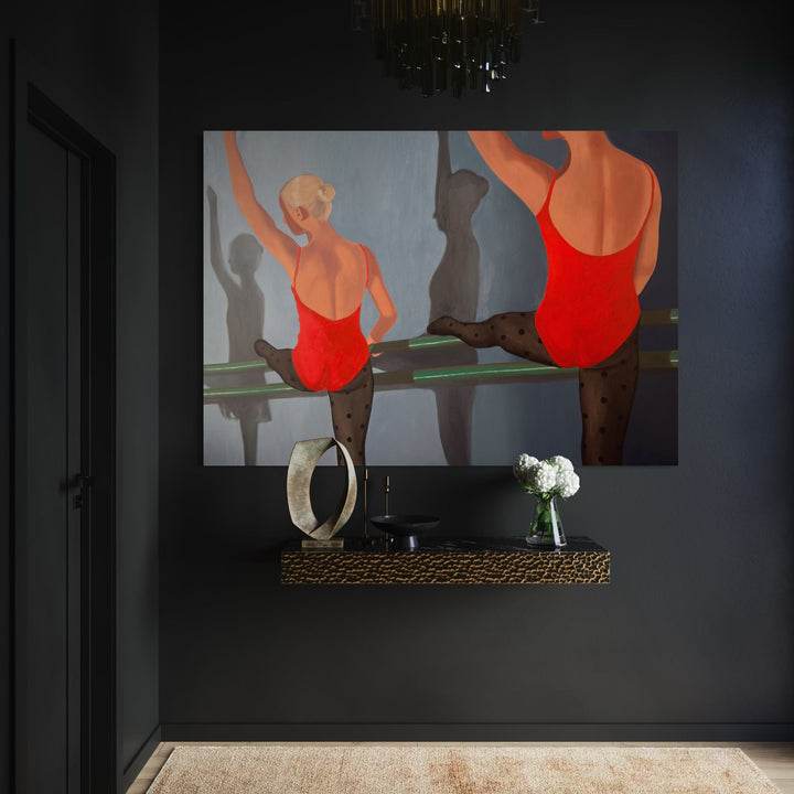 The artwork, ballet, by Anastasia Korsakova, displayed in a room.