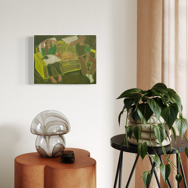 The artwork, memory and desire [Julia and Emma with Ladybird], by Chelsie Sunde, displayed in a room.