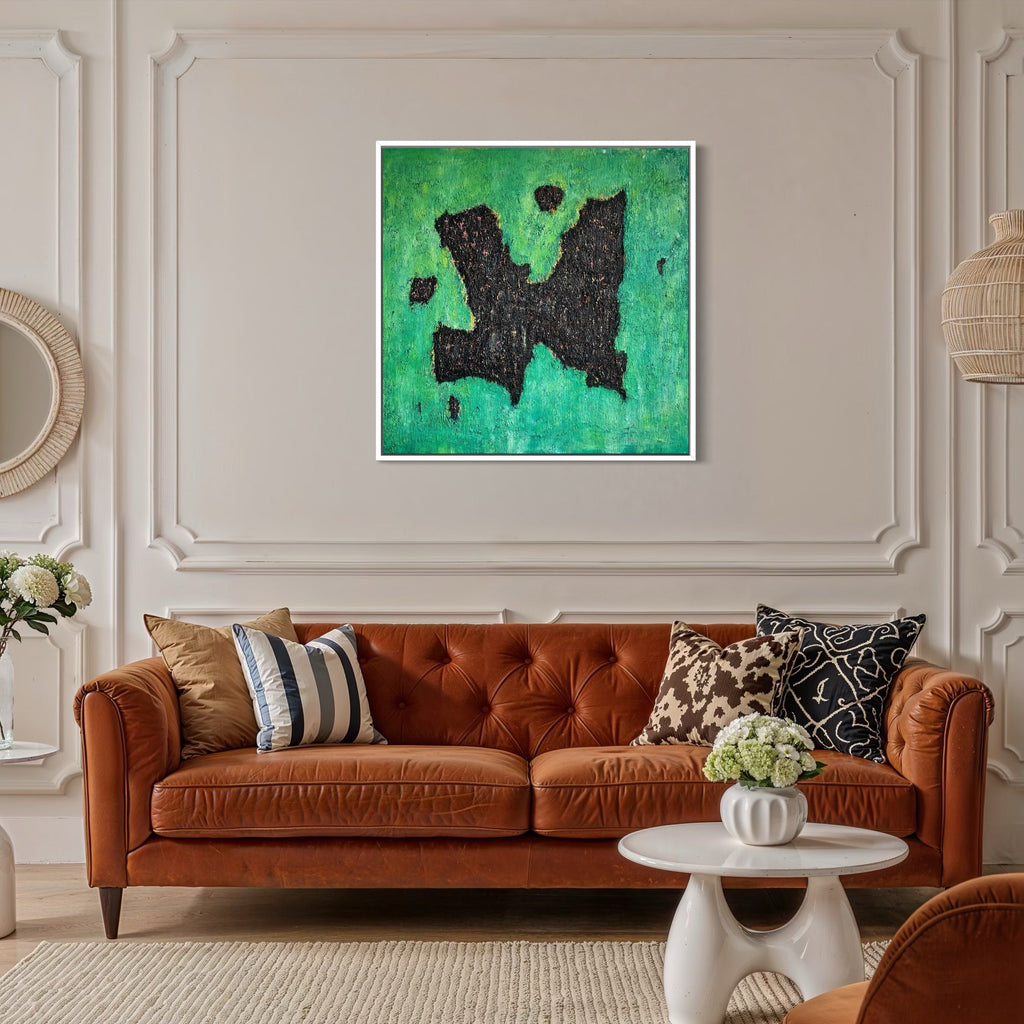 The artwork, número 56, by Roberto A Godinez, displayed in a room.