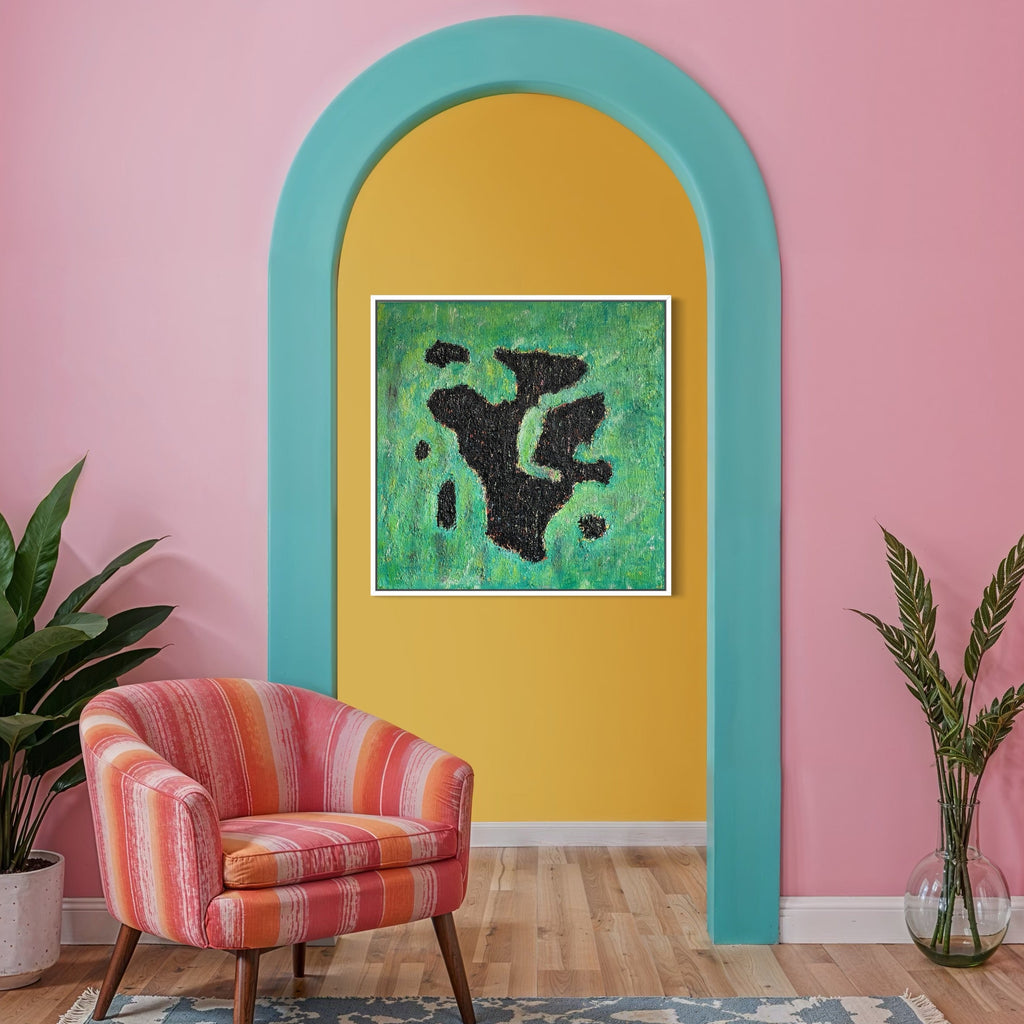 The artwork, número 57, by Roberto A Godinez, displayed in a room.