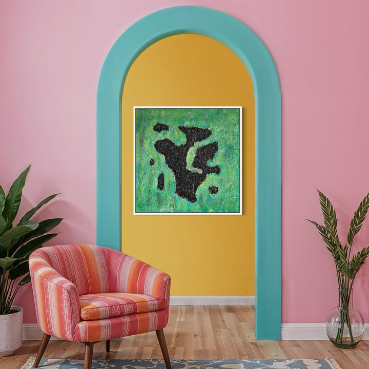 The artwork, número 57, by Roberto A Godinez, displayed in a room.