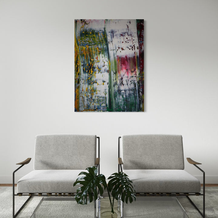 The artwork, organic abstract, by Harry Moody, displayed in a room.