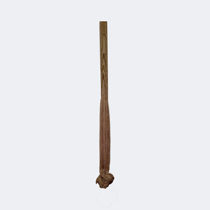 The artwork "Fluid Beam (Taupe)" by Quynn Douglas Dale features a long, slender vertical form resembling a wooden beam with a natural grain texture. The taupe color palette blends subtle brown and gray tones, creating a minimalist, organic aesthetic reminiscent of the naturalism in Georgia O'Keeffe’s works and the simplicity found in Donald Judd’s minimalist sculptures.