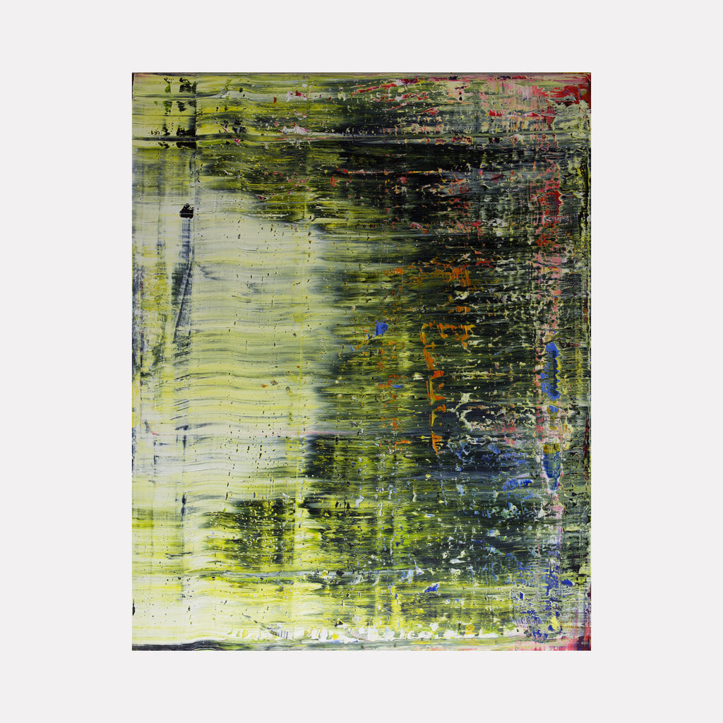 Abstract Grey Green 2 by Harry Moody presents a textured abstract composition blending layered shades of green, grey, and hints of warm tones, creating a contemplative and dynamic art piece with a subtle sense of movement and depth.