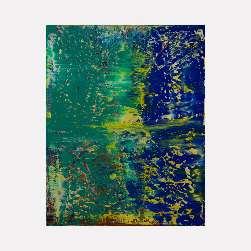 Abstract Blue Cheer 3 by Harry Moody features a vibrant interplay of deep blues, greens, and golden accents, creating an energetic abstract art piece that evokes fluid motion and layered texture with a bold, dynamic composition.