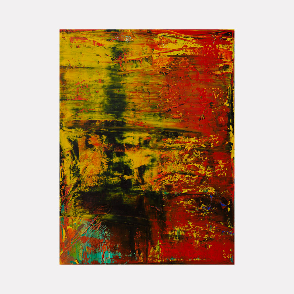 abstract la la land 1 by Harry Moody features a rich interplay of warm yellows, fiery reds, and deep blacks with textured brushstrokes that create a vibrant and dynamic composition, evoking an intense and energetic atmosphere in this contemporary art piece.