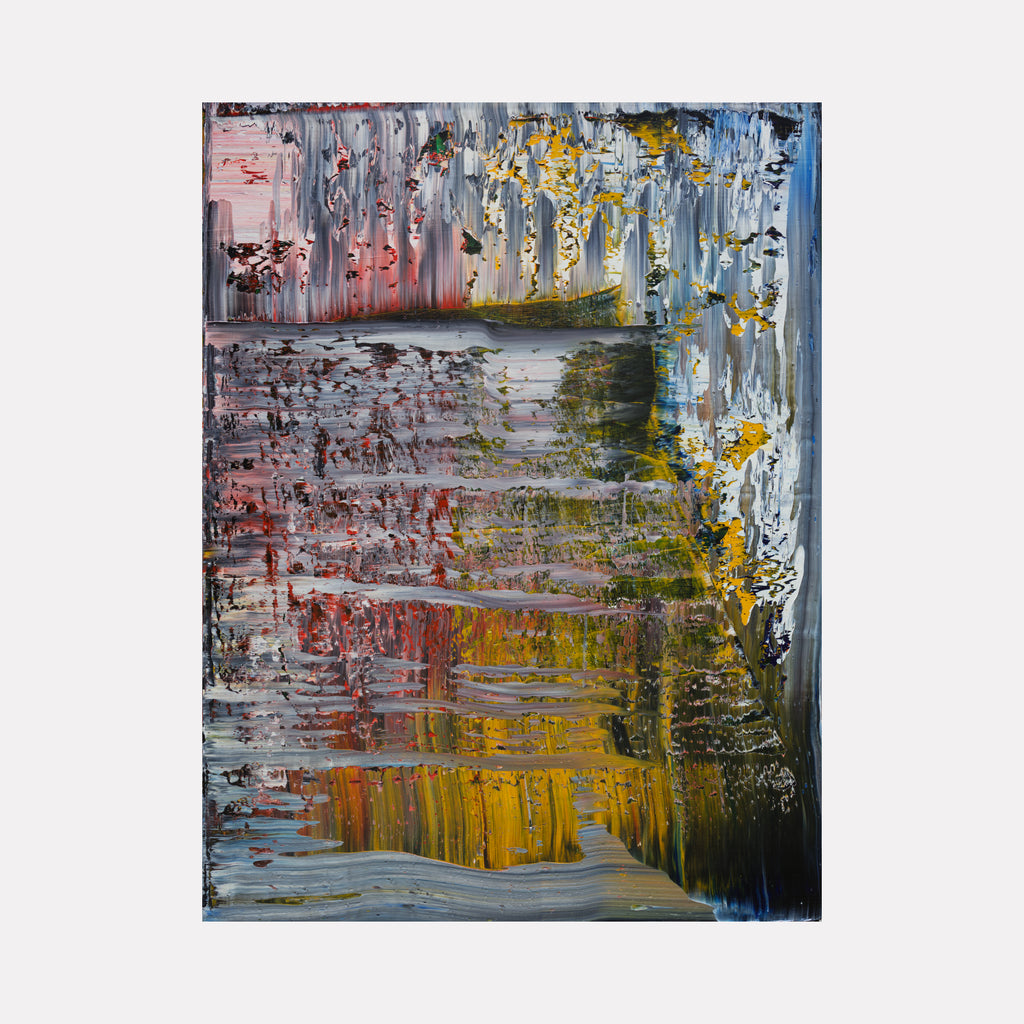 Abstract Realism 2 by Harry Moody reveals a textured layering of muted reds, blues, yellows, and greys, evoking an interplay of abstract forms that blend softness and structure in this contemplative piece of modern art.
