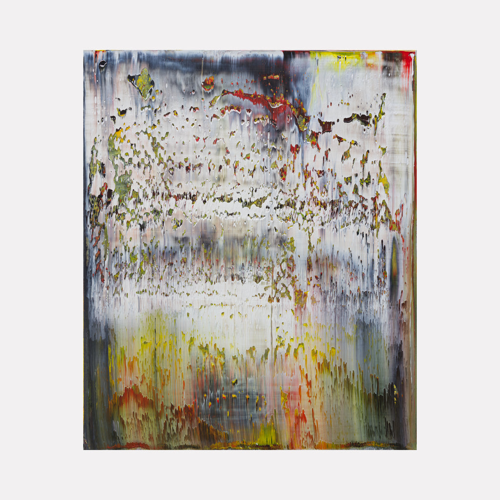 abstract 2 by Harry Moody captures a layered composition with vertical textures in muted whites, grays, and earthy greens accented by subtle reds and yellows, creating an atmospheric and contemplative abstract art piece rich with depth and nuanced color interplay.