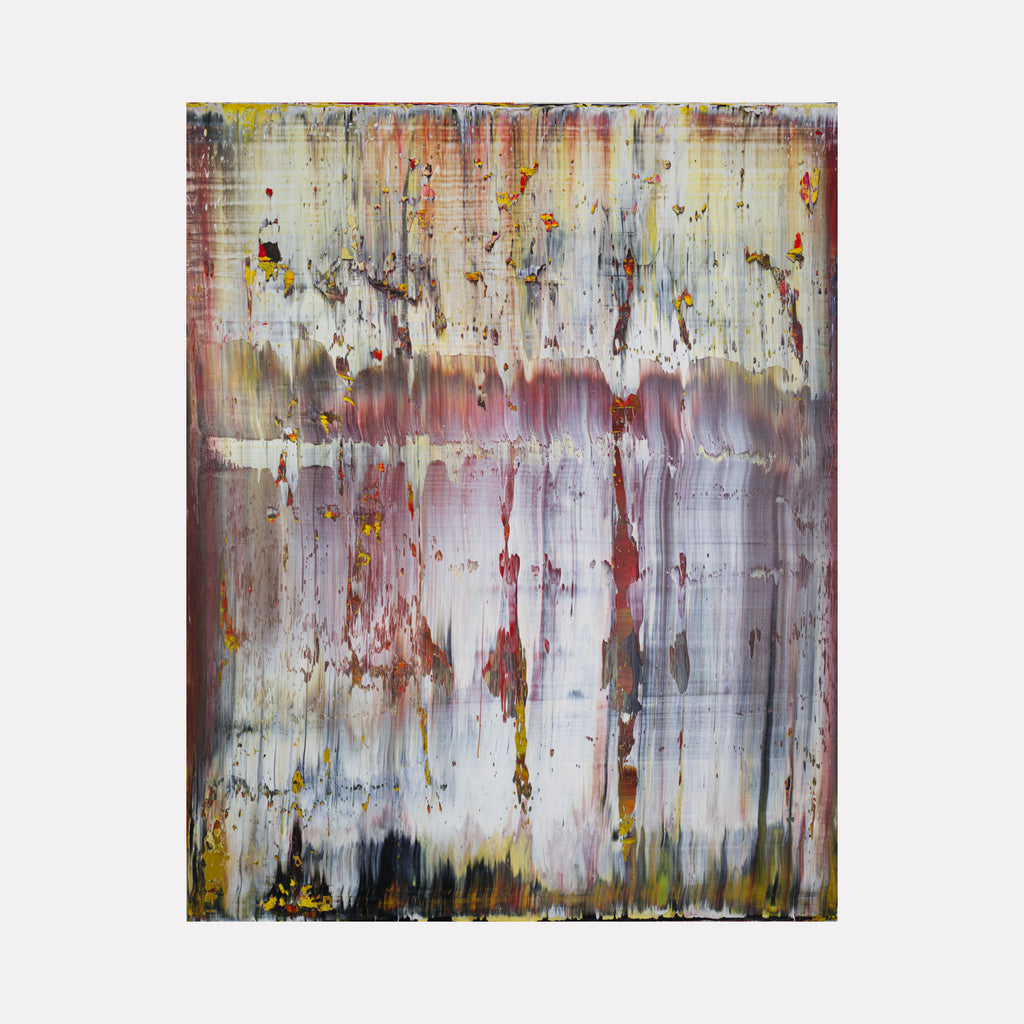 abstract yonder by Harry Moody presents a layered composition of muted earth tones, soft purples, and subtle hints of yellow and orange, evoking a textured, vertical flow that captures a quiet, contemplative mood in this modern art piece.