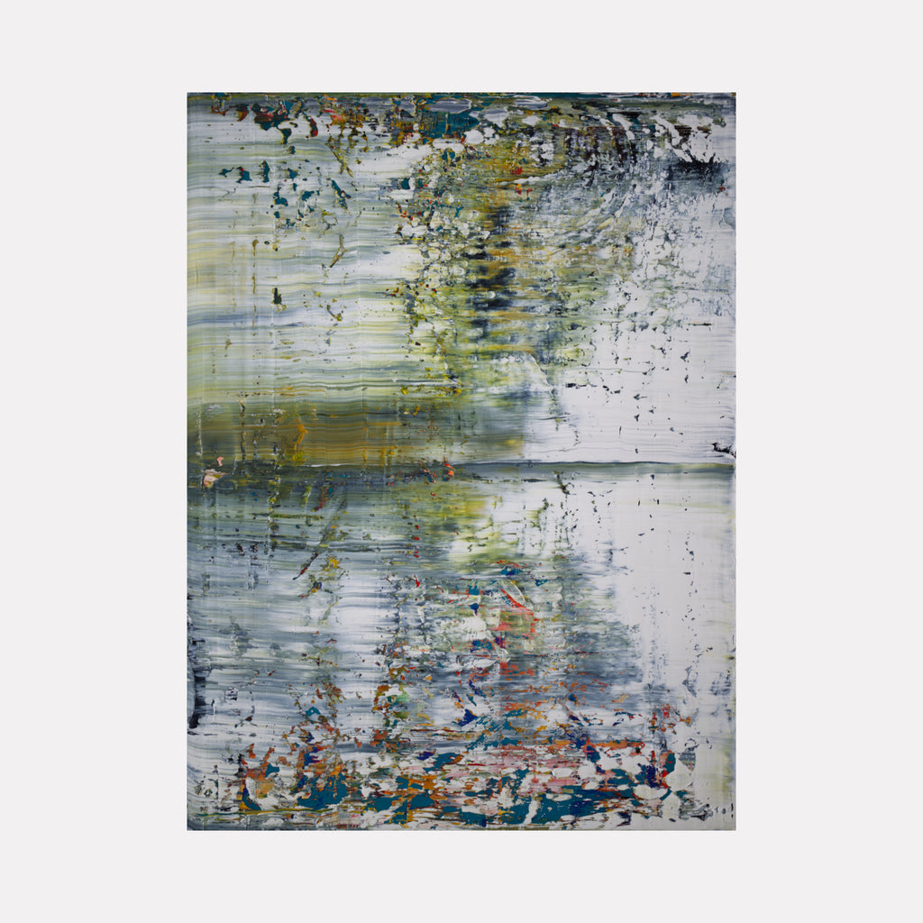 stranded on high seas 1 by Harry Moody features an abstract art piece with layered horizontal and vertical textures blending muted greens, blues, grays, and hints of rust, evoking a sense of fluid motion and weathered natural elements in this contemplative work.