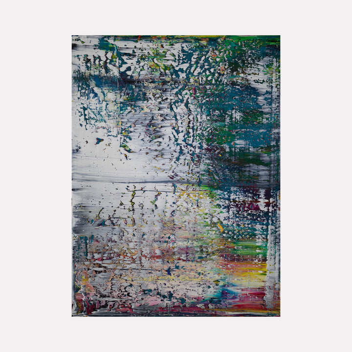 stranded on high seas 2 by Harry Moody showcases a textured abstract with layered brushstrokes in deep blues, greens, and soft whites, accented by subtle hints of yellow and red, evoking a contemplative, dynamic seascape-inspired contemporary art piece.