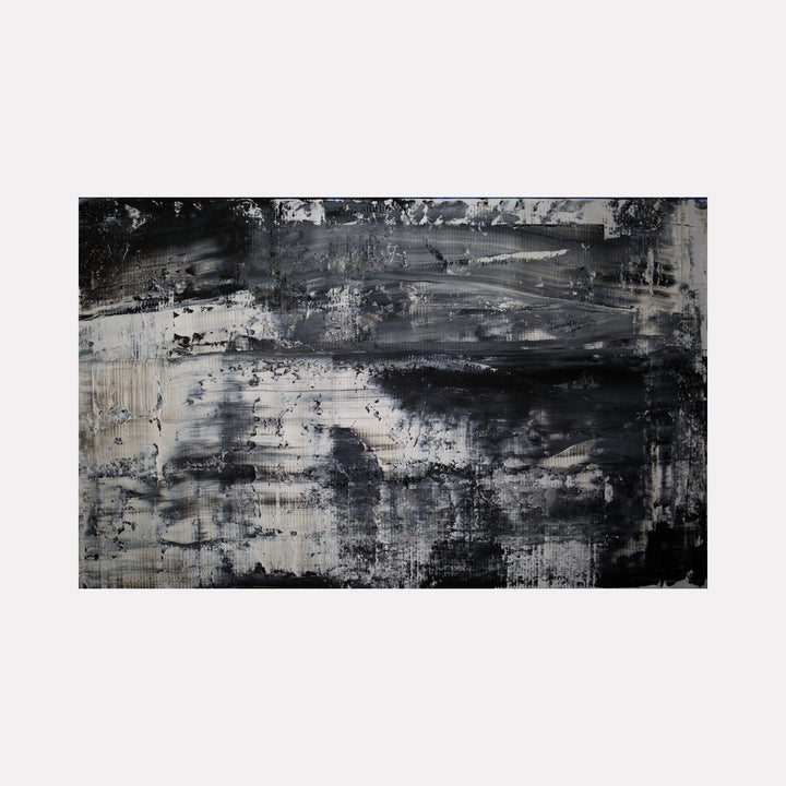 trauerbild by Harry Moody presents an abstract art piece characterized by layered textures of deep blacks, grays, and muted whites, creating a brooding and atmospheric composition with a raw, expressive depth and a contemplative mood.