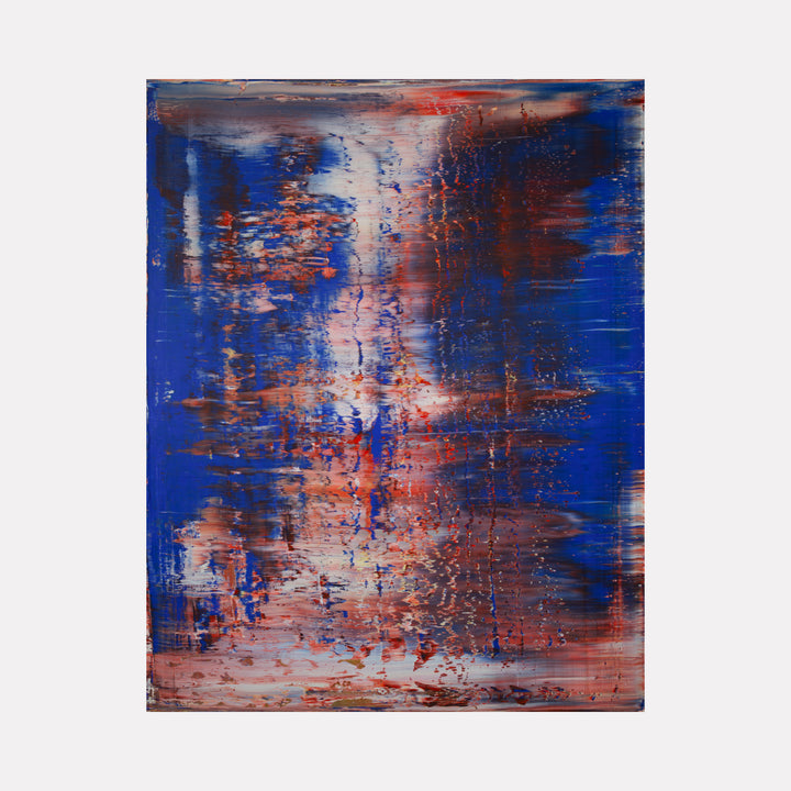 Blue by Harry Moody presents a textured abstract composition with bold layers of deep blues contrasted by vibrant rust and soft white streaks, conveying an energetic and contemplative balance in this modern art piece.