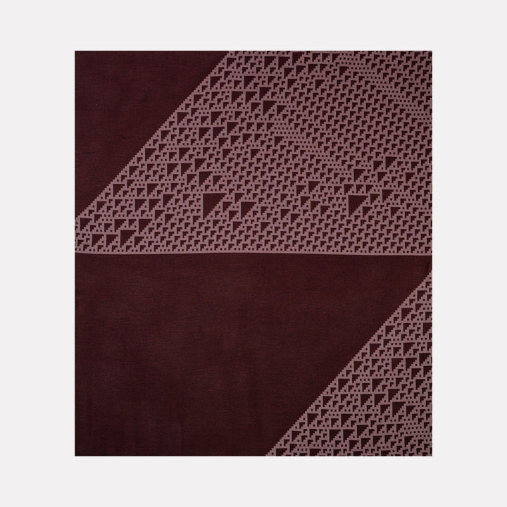 Algorithmic Textures (#2) by Craftwork features a geometric abstract design with layered triangular patterns in muted mauve and deep burgundy, creating a harmonious interplay of shapes and textures that evokes a modern, minimalist aesthetic within the Curina art collection.