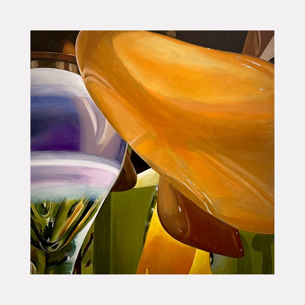 Blown Glass Shapes by Allan Gorman captures a close-up interplay of translucent, rounded forms in rich amber and soft lavender hues. The composition highlights the reflective, smooth textures and subtle color gradients of the glass, evoking a warm, contemplative atmosphere through its graceful abstract arrangement and luminous surfaces.