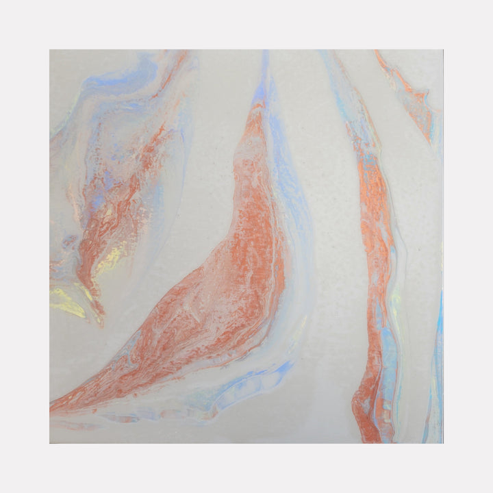 Color Wheel by Swann Freslon features delicate swirls of soft coral, pale blue, and shimmering gold merged with gentle beige tones, creating a light, flowing abstract pattern that evokes a tranquil and airy atmosphere in a refined contemporary style.