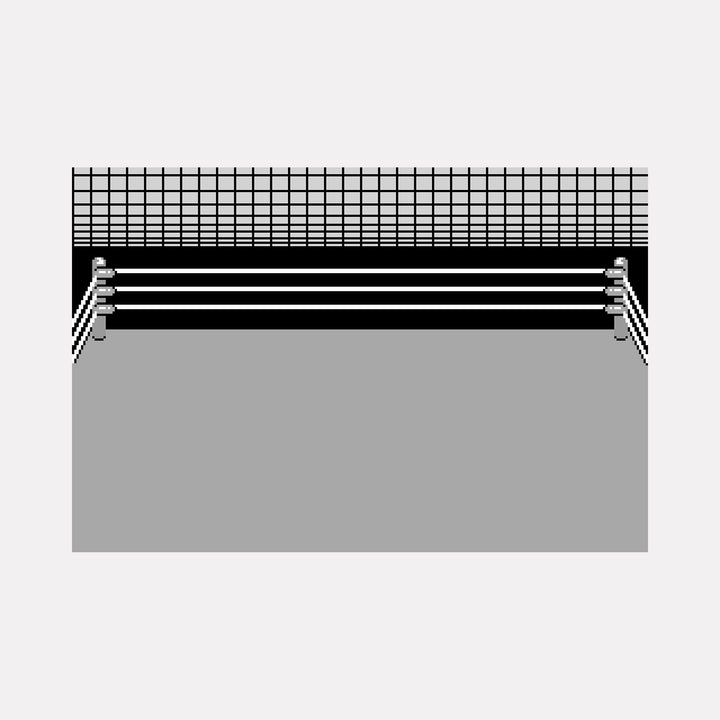 The artwork "DREAM" by Harold Herb depicts a minimalist boxing ring rendered in monochromatic shades of black, white, and grey. The clean geometric forms and grid-like background evoke the structural clarity of Sol LeWitt, while the stark contrast and simplicity recall the graphic precision found in Kazimir Malevich’s abstract compositions.