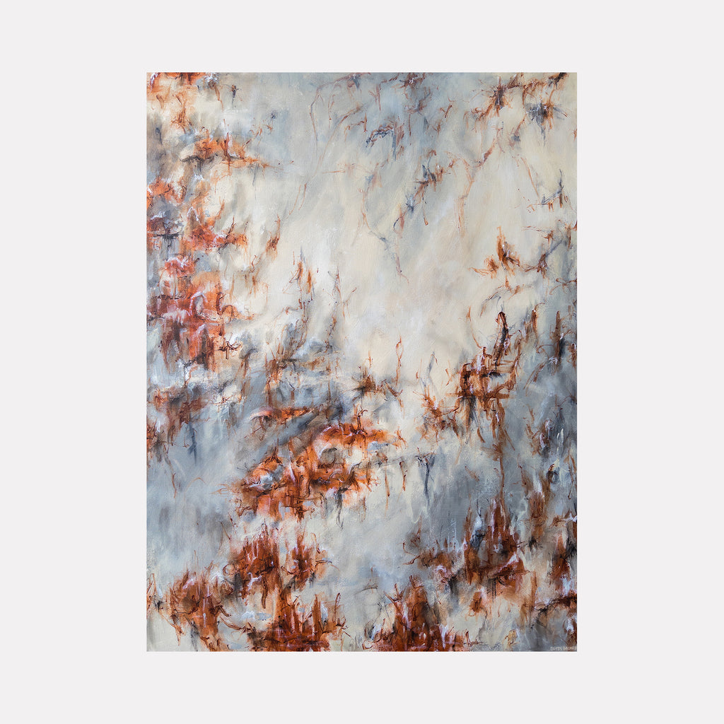 Endless by Betsy Becher captures an ethereal blend of muted grays and soft blues interwoven with rich rust tones, creating a textured, atmospheric composition that evokes natural erosion and delicate organic forms in a serene and timeless abstract expression.
