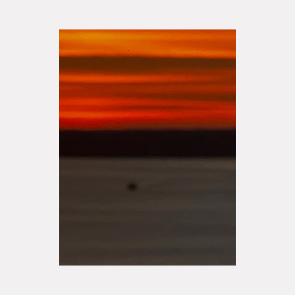 The artwork "Fire & Ice 2" by Starr Tucker-Ortega features a vivid abstract landscape with bold horizontal bands of fiery orange and red blending into dark, muted shades of black and gray, evoking a dramatic contrast reminiscent of fire and ice. The smooth gradient and minimalistic style highlight the interplay of warm and cool tones.