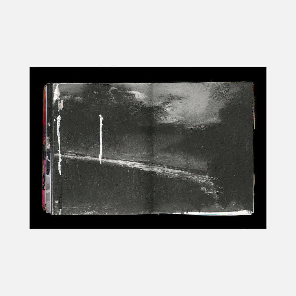 The artwork "For Bill" by Kelly McGovern features a predominantly black canvas with textured, brushstroke-like horizontal and vertical white marks suggesting abstract minimalism. The piece evokes styles similar to Franz Kline’s bold monochrome abstractions and Robert Motherwell’s contemplative use of black and white contrasts, emphasizing raw, expressive simplicity.
