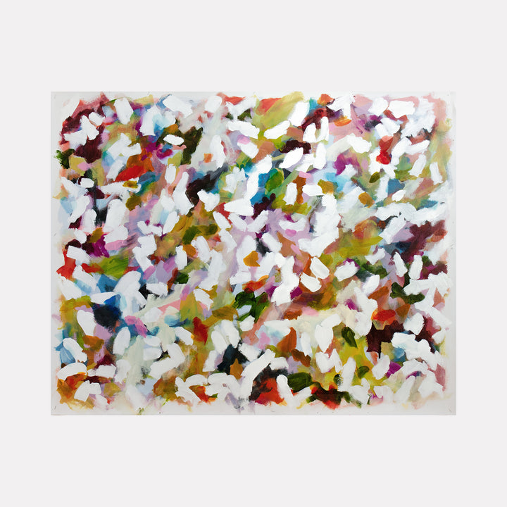 IPAOC0251 by Saehyun Paik reveals an expressive abstract pattern with scattered brushstrokes in vibrant reds, greens, blues, and soft pinks, layered over a light background, creating a lively, textured composition that captures an energetic interplay of color and form in a modern, artistic style.