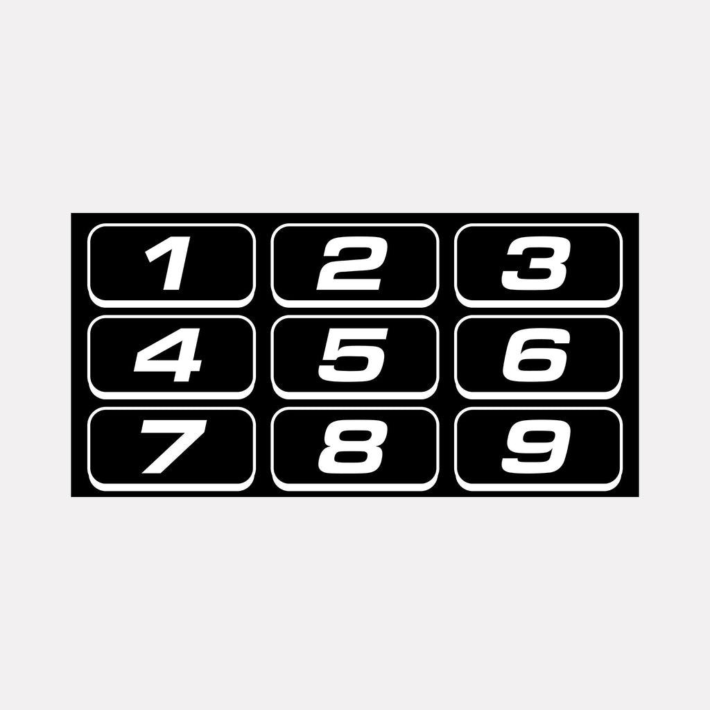 The artwork "KEYPAD" by Harold Herb presents a minimalist grid of nine black rectangular buttons with white numeric digits arranged in three rows on a neutral background. The composition employs a sleek modernist style reminiscent of Swiss graphic design and echoes the precision and clarity found in works by Josef Müller-Brockmann.