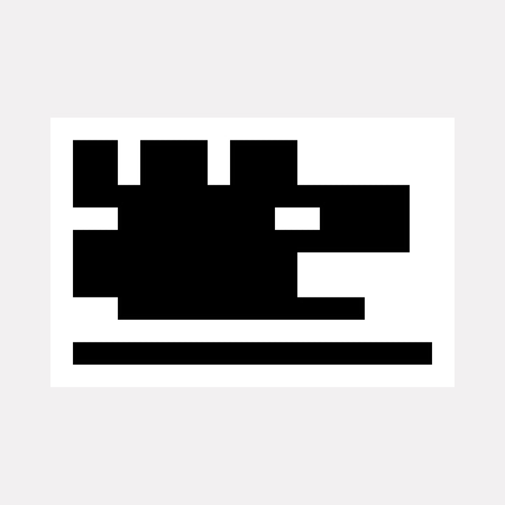 The artwork "KNIGHT" by Harold Herb features a bold black geometric form resembling a stylized chess piece set against a light gray background. The composition employs minimalist abstraction and sharp rectangular shapes, evoking the graphic precision of Suprematism and echoes the architectural minimalism found in works by El Lissitzky.