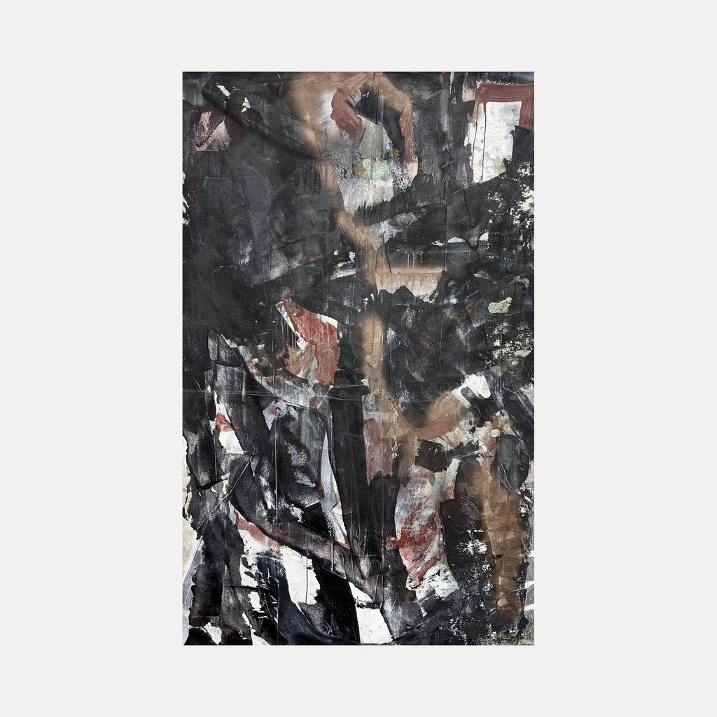 Moody Fall 11 by Albion Vu is an abstract art piece featuring layered dark tones with textured brushstrokes in blacks, browns, and muted reds, creating a moody, complex composition that invites introspection in this Curina art collection.