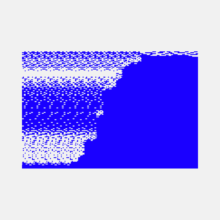 The artwork "MS-WAV" by Harold Herb presents a bold digital abstraction dominated by intense cobalt blue and white pixelated forms. The composition features layered horizontal bands and textured, fragmented shapes that evoke glitch art and early computer graphics, reminiscent of the experimental aesthetics found in works by Nam June Paik and mid-century pixel pioneers.
