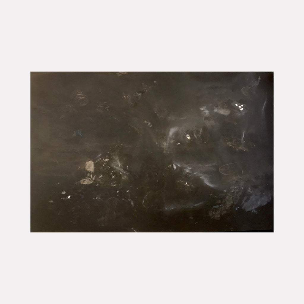 The artwork "Night Sky" by Diana Naccarato features an abstract composition dominated by deep black and smoky gray shades with subtle white and muted highlights. Textured layers and soft, diffused forms evoke a mysterious, atmospheric landscape reminiscent of the contemplative abstraction found in works by Mark Rothko and Anselm Kiefer.