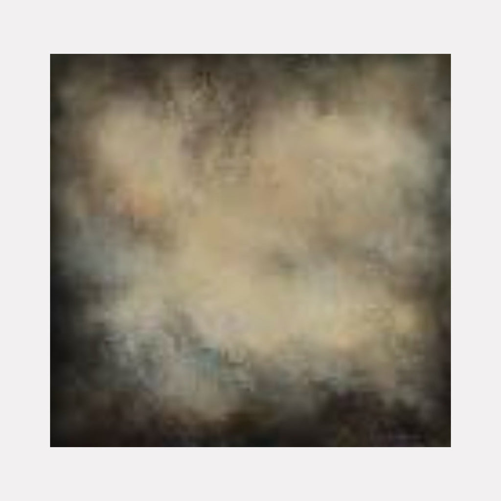 The artwork "Relief" by Xanthippe Tsalimi features an abstract composition blending soft brown, gold, and muted beige tones with textured layers that evoke atmospheric depth. The subtle interplay of light and shadow recalls the tonal richness of Mark Rothko and the textured abstraction of Gerhard Richter, creating an immersive, contemplative mood.