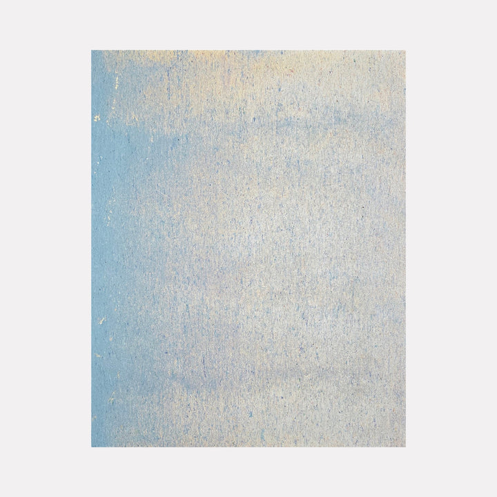 The artwork "Skywall #21" by Richard Alpert features a textured gradient of soft blues and sandy beige tones, evoking a serene sky or weathered wall. The subtle layering and delicate speckled surface recall the abstract minimalism of Agnes Martin and the quiet atmospheric qualities found in works by Mark Rothko, creating a contemplative and tranquil visual experience.