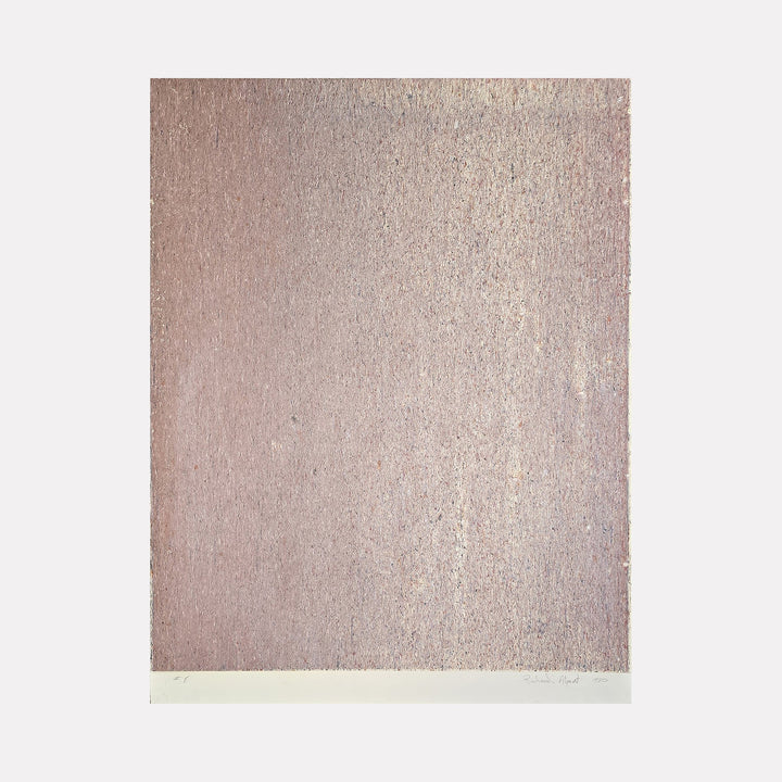 The artwork Skywall #8 by Richard Alpert features a dense, textured surface with subtle variations in pale mauve and muted lavender tones. The intricate, almost pointillist pattern evokes minimalist and abstract expressionist styles reminiscent of artists like Agnes Martin and Mark Rothko, focusing on color field and delicate repetition for a meditative effect.