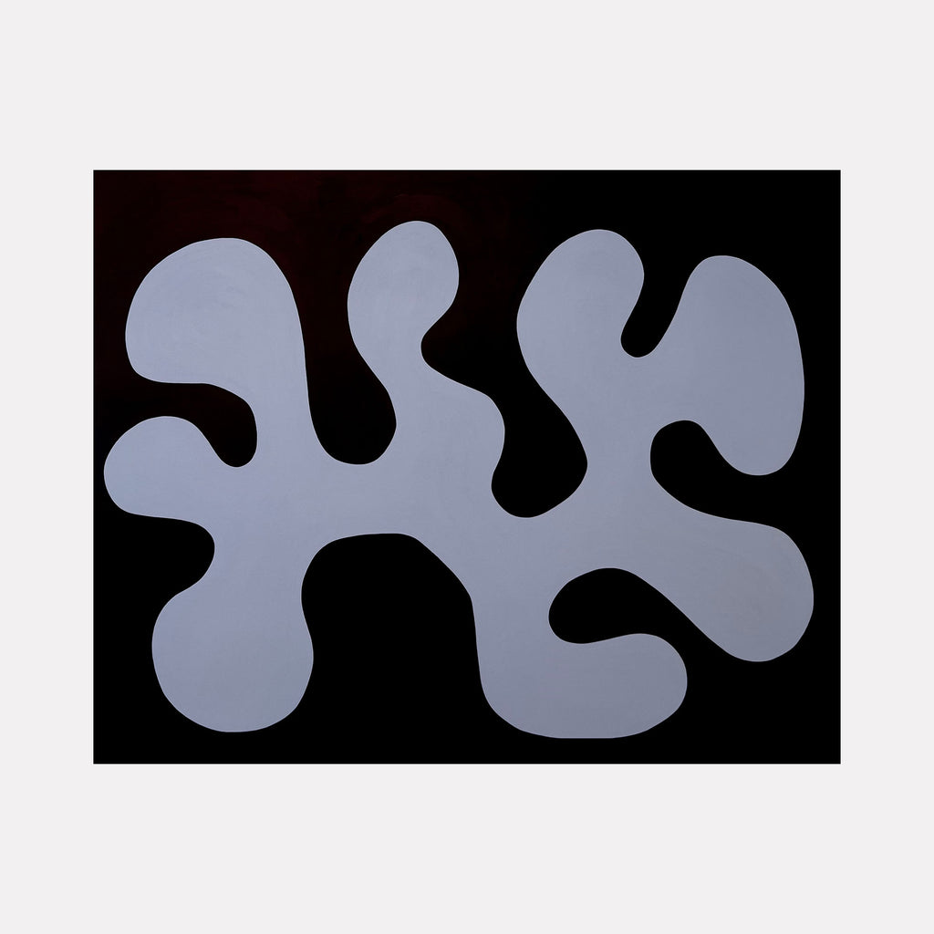 Organic by Shadia Sabagh features a large, soft lavender abstract shape with flowing, rounded edges set against a deep black background, creating a minimalist and modern composition that highlights the fluidity and simplicity of natural forms with a calm, contemplative energy.