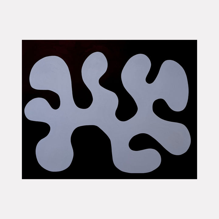 Organic by Shadia Sabagh features a large, soft lavender abstract shape with flowing, rounded edges set against a deep black background, creating a minimalist and modern composition that highlights the fluidity and simplicity of natural forms with a calm, contemplative energy.