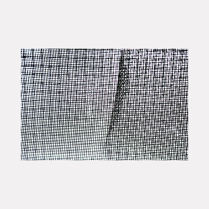 Wired by Steve Edson presents a delicate, intricate network of fine black lines crisscrossing against a light background, creating a subtle interplay of shadows and textures that evoke the tension and complexity of woven threads with a refined, minimalist aesthetic.