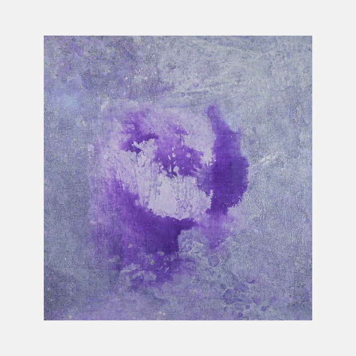 The artwork "#102" by Nathan Aufrichtig features an abstract composition dominated by layered shades of soft lavender and muted purple. Textured, diffuse brushstrokes create an ethereal, cloud-like form at the center, evoking the atmospheric abstractions of Helen Frankenthaler and the subtle tonal depth reminiscent of Mark Rothko’s color fields.