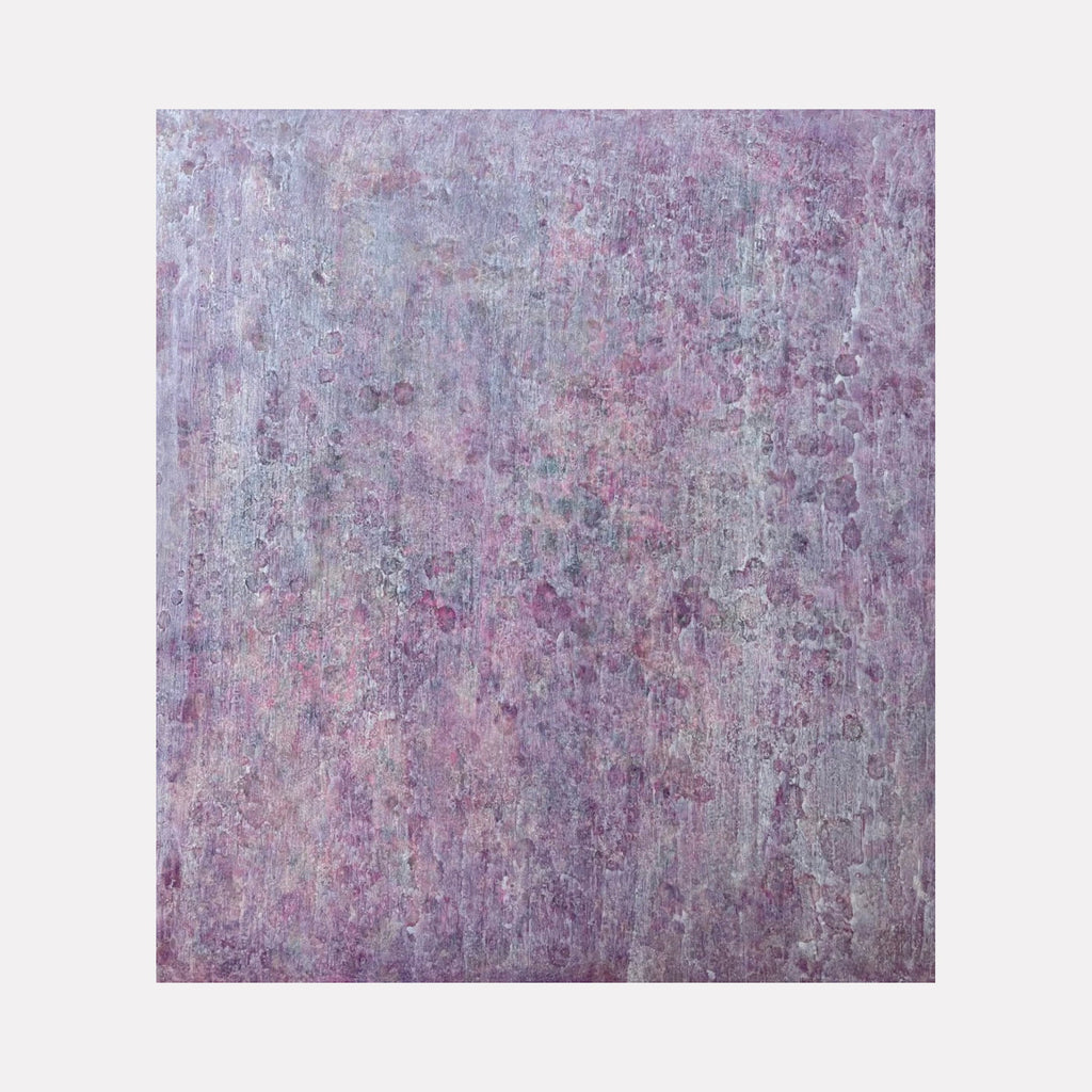 The artwork "#161" by Nathan Aufrichtig features an abstract composition with a textured surface of muted purples, soft grays, and subtle hints of pink. The layered application creates a weathered, atmospheric effect reminiscent of Mark Rothko’s color fields and the textured depth found in Helen Frankenthaler’s fluid abstractions.
