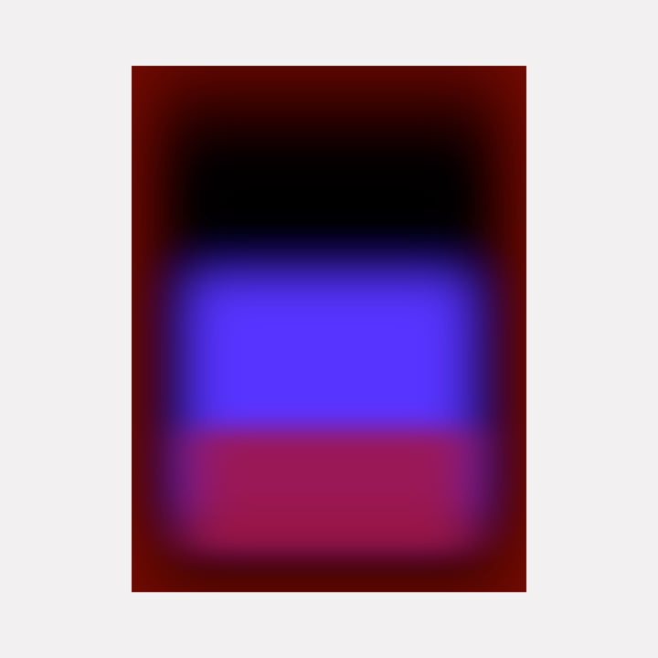 Glow [XXI] by Harold Herb reveals a glowing abstract design with a rich black upper area softly merging into a vivid cobalt blue center, which fades into a deep magenta lower section, all surrounded by a radiant dark red gradient enhancing the composition’s rich and immersive color depth in a modern minimalist style.