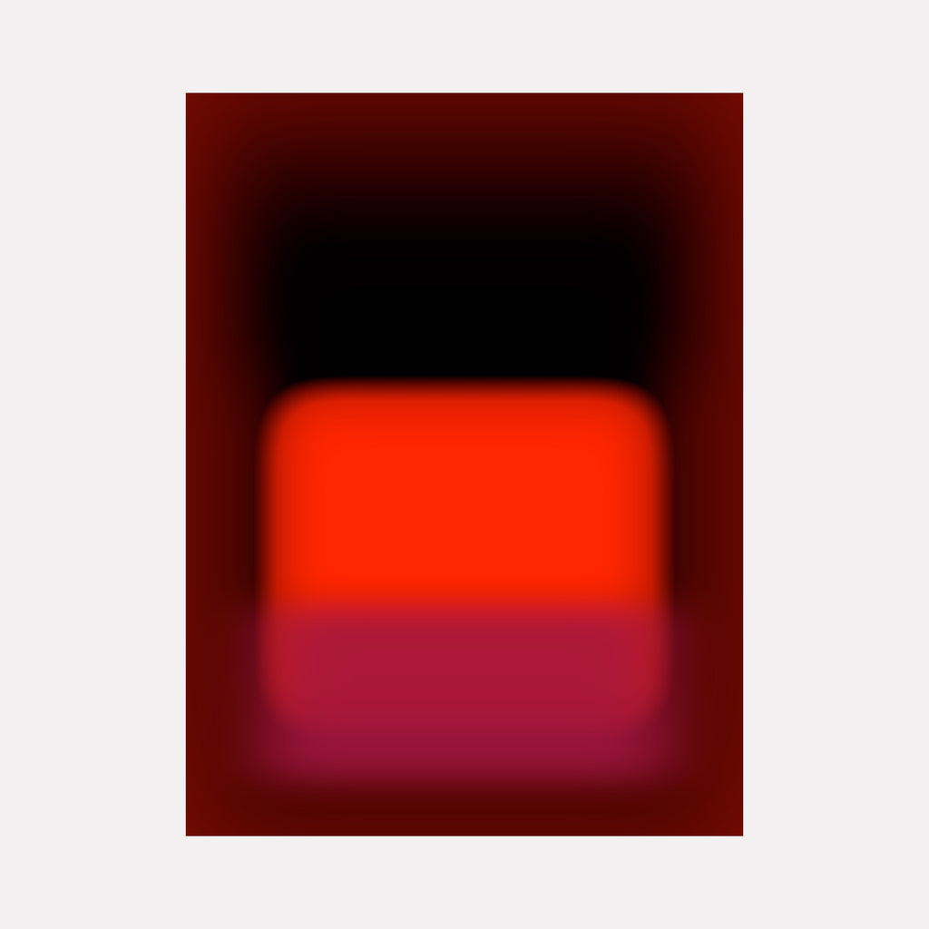 Glow [XX] by Harold Herb presents a bold abstract scene with a glowing, vivid red rectangular form resting above a soft magenta base, all softened by a deep, rich gradient of dark tones that fade into black and burgundy. This piece embodies a powerful yet subtle contemporary energy through its smooth color layering and radiant contrast.