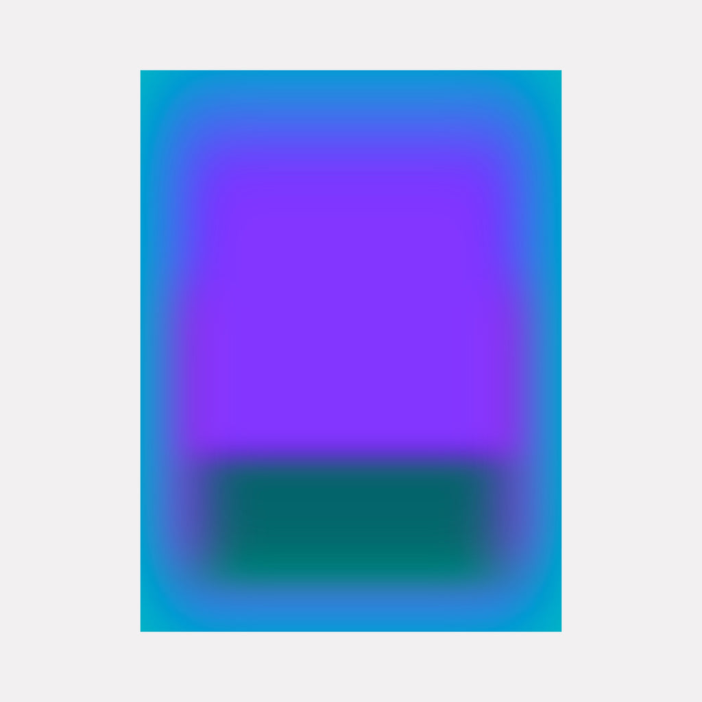Glow [X] by Harold Herb features a soft, immersive gradient blending vibrant violet with deep teal near the bottom, surrounded by a calming teal-blue halo. This abstract piece evokes a tranquil yet vivid atmosphere through its smooth, seamless transitions and gentle layering of luminous colors in a modern composition.
